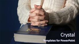  Presentation with woman praying over bible - PPT theme consisting of young woman praying over bible background and a wine colored foreground
