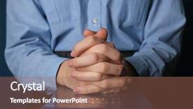  Presentation with woman praying over bible - PPT theme featuring young woman praying over bible background and a violet colored foreground