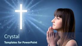  Presentation with sparkling - Audience pleasing presentation theme consisting of young woman praying backdrop and a ocean colored foreground