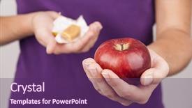  Presentation with candy cane - Colorful presentation theme enhanced with young woman preffering candy instead of fruit backdrop and a violet colored foreground