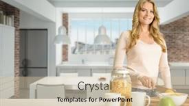  Presentation with healthy breakfast - Theme enhanced with young-woman-prepairing-a-healthy background and a soft green colored foreground