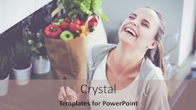  Presentation with kitchen - Theme enhanced with young-woman-prepares-pancakes background and a coral colored foreground