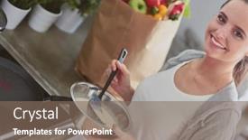  Presentation with kitchen - PPT layouts having young-woman-prepares-pancakes background and a  colored foreground