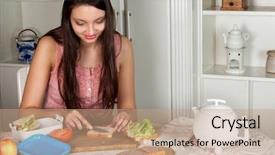  Presentation with lunchbox - Amazing presentation design having young woman preparing a lunchbox backdrop and a coral colored foreground