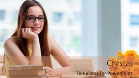  Presentation with young children at school - PPT theme consisting of young-woman-preparing-for-school background and a coral colored foreground