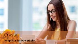  Presentation with young children at school - Colorful presentation theme enhanced with young-woman-preparing-for-school backdrop and a red colored foreground