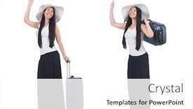  Presentation with man watching woman preparing vegetables - PPT theme with young-woman-preparing-for-vacation background and a white colored foreground