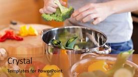  Presentation with dinner - Beautiful theme featuring young woman preparing healthy dinner backdrop and a  colored foreground