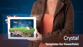  Presentation with ecology - Presentation design featuring young woman presenting a perfect ecology land with a house and windmills background and a tawny brown colored foreground
