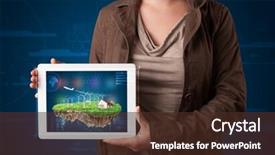  Presentation with ecology - Beautiful slide set featuring young woman presenting a perfect ecology land with a house and windmills backdrop and a tawny brown colored foreground