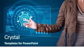  Presentation with high tech - Slide deck with young woman pressing high tech background and a ocean colored foreground