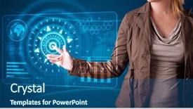  Presentation with young generation - Beautiful PPT theme featuring young woman pressing high tech backdrop and a  colored foreground