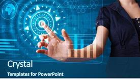  Presentation with modern tech - Amazing slide deck having young woman pressing high tech backdrop and a  colored foreground