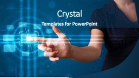  Presentation with high tech - Cool new presentation with young woman pressing high tech backdrop and a  colored foreground