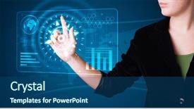  Presentation with modern tech - Presentation design featuring young woman pressing high tech background and a ocean colored foreground