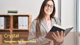  Presentation with psychology - Slide set with young-woman-psychologist-smiling-confident background and a tawny brown colored foreground