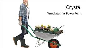  Presentation with gardening - Colorful theme enhanced with young woman pushing a wheelbarrow backdrop and a white colored foreground