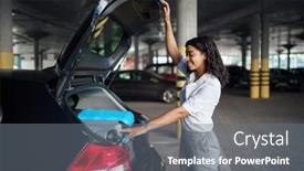  Presentation with car parking - Presentation design featuring young-woman-puts-suitcases background and a gray colored foreground