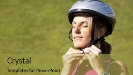  Presentation with stationary bicycle generators - Cool new PPT theme with young woman putting a bicycle backdrop and a  colored foreground