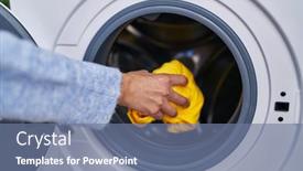  Presentation with clothes washing machine - Theme consisting of young-woman-putting-clothes background and a seafoam green colored foreground