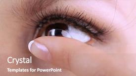  Presentation with contact lens - Amazing slides having young woman putting contact lens in her eye close up backdrop and a coral colored foreground