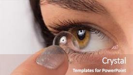  Presentation with contact lens - Cool new slide set with young woman putting contact lens in her eye macro shot backdrop and a coral colored foreground