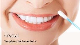  Presentation with ear - Presentation theme having young woman putting ear stick background and a lemonade colored foreground