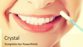  Presentation with ear - Presentation theme having young woman putting ear stick background and a lemonade colored foreground