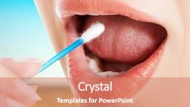  Presentation with ear - Cool new slide deck with young woman putting ear stick backdrop and a coral colored foreground