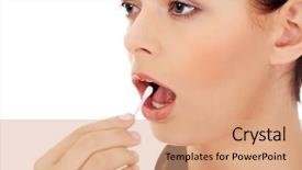  Presentation with young college student diagnosis of sti - Colorful presentation design enhanced with young woman putting ear stick backdrop and a coral colored foreground