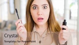  Presentation with eyelashes - Slide deck having lashes - beautiful young woman putting lash background and a coral colored foreground