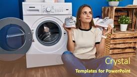  Presentation with sneakers - Presentation theme enhanced with young-woman-putting-sneakers background and a tawny brown colored foreground
