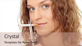  Presentation with quit - Slide deck featuring young woman quit smoking isolated on white - focus on hand background and a coral colored foreground