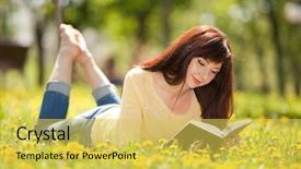  Presentation with park - Amazing theme having young woman reading a book backdrop and a yellow colored foreground
