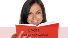  Presentation with reading - Colorful PPT theme enhanced with young-woman-reading-a-book backdrop and a red colored foreground