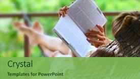  Presentation with kids reading book - PPT layouts with young woman reading a book background and a seafoam green colored foreground