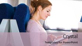  Presentation with train - Cool new theme with young woman reading a book backdrop and a soft green colored foreground