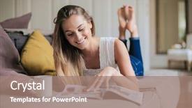  Presentation with reading - PPT theme enhanced with young woman reading a magazine background and a coral colored foreground