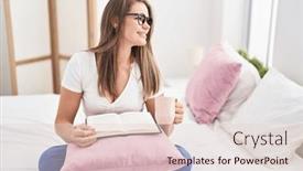  Presentation with coffee book - Presentation theme having young-woman-reading-book-drinking background and a lemonade colored foreground