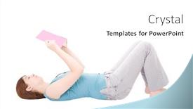  Presentation with book - Presentation theme enhanced with young-woman-reading-book-isolated background and a white colored foreground