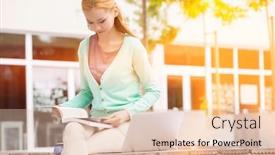  Presentation with college-campus - Amazing PPT layouts having young-woman-reading-book and a lemonade colored foreground