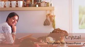  Presentation with cookbook - PPT theme with young-woman-reading-cookbook background and a coral colored foreground