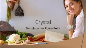  Presentation with cookbook - Cool new presentation theme with young woman reading cookbook backdrop and a light gray colored foreground