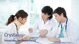  Presentation with prescription - Theme consisting of young woman reading prescription in doctor office background and a sky blue colored foreground