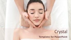  Presentation with spa salon - Cool new slide set with young woman receiving facial massage backdrop and a  colored foreground