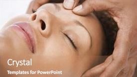  Presentation with head - Presentation design featuring young woman receiving head massage background and a coral colored foreground