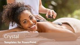  Presentation with massage therapy - Presentation theme with young-woman-receiving-hot-stone background and a coral colored foreground