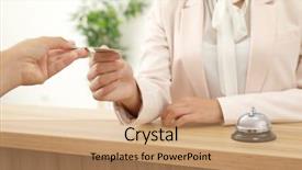  Presentation with hotel key - PPT layouts consisting of young woman receiving key card background and a coral colored foreground
