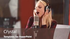  Presentation with recording studio - Beautiful PPT layouts featuring young woman recording a song in a professional studio backdrop and a tawny brown colored foreground