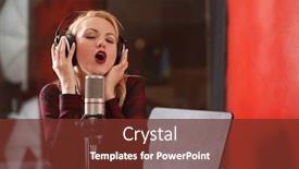  Presentation with recording studio - Cool new PPT theme with young woman recording a song in a professional studio backdrop and a tawny brown colored foreground